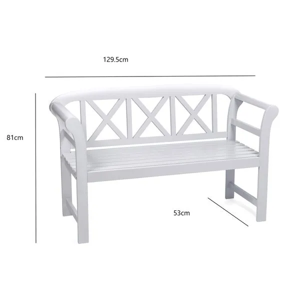 Garden Bench with Scroll Arms - Pearl White, Acacia