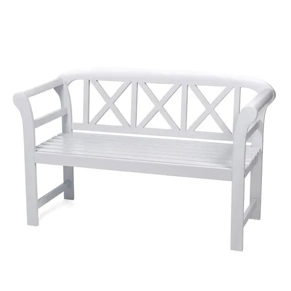 Garden Bench with Scroll Arms - Pearl White, Acacia