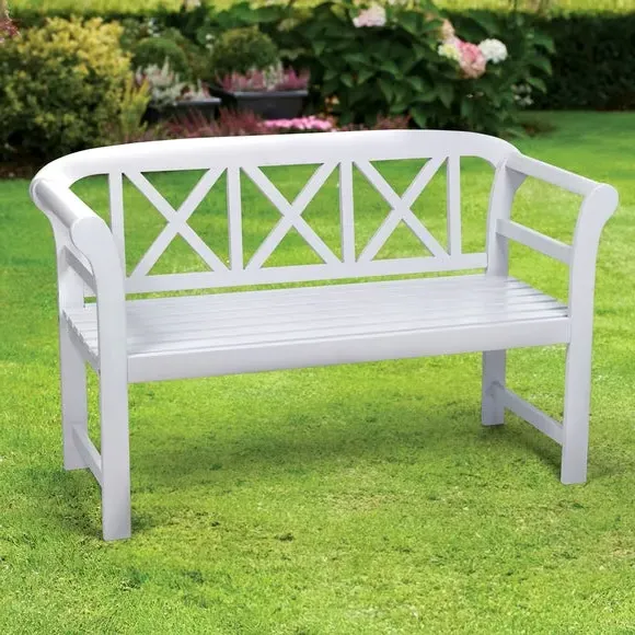 Garden Bench with Scroll Arms - Pearl White, Acacia image