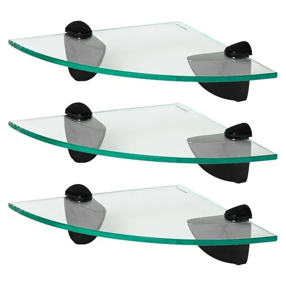 3-Piece Corner Shelf Set - Black, Glass