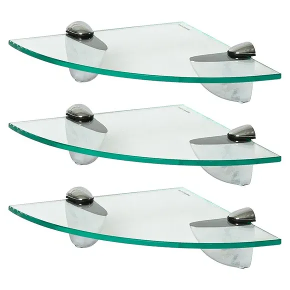 3-Piece Corner Shelf Set - Chrome, Glass
