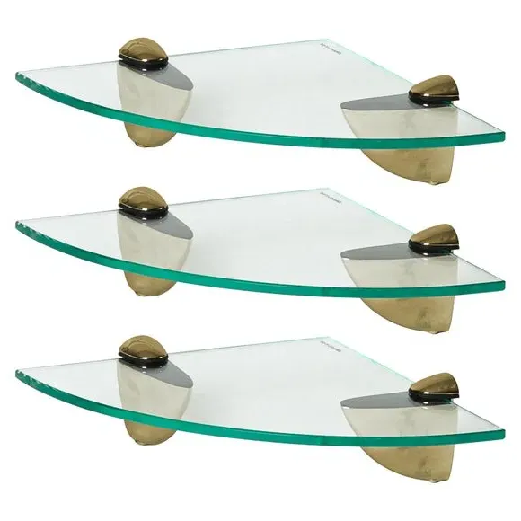 3-Piece Corner Shelf Set - Gold, Glass