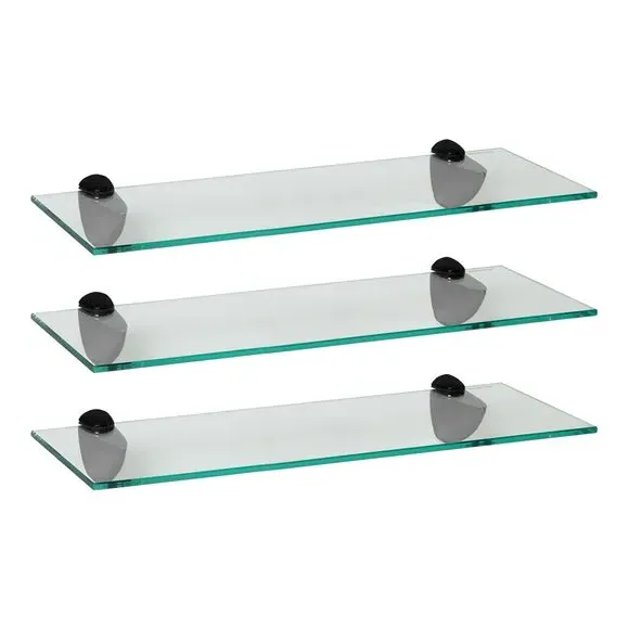 Set of 3 Glass Shelves - Black, Tempered Glass