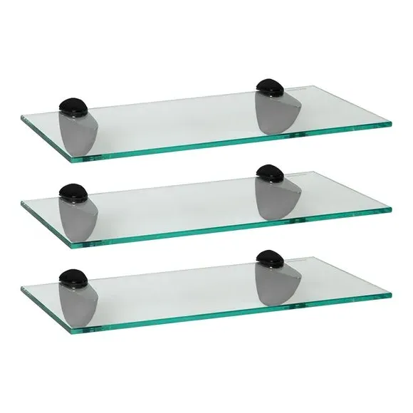 Set of 3 Glass Shelves - Black, Tempered Glass