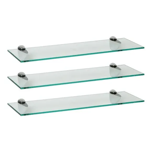 Set of 3 Glass Shelves - Chrome, Tempered Glass