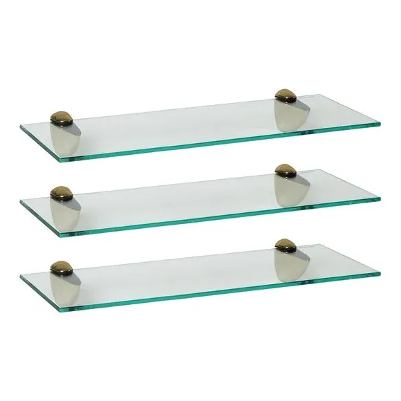 Set of 3 Glass Shelves - Gold, Tempered Glass