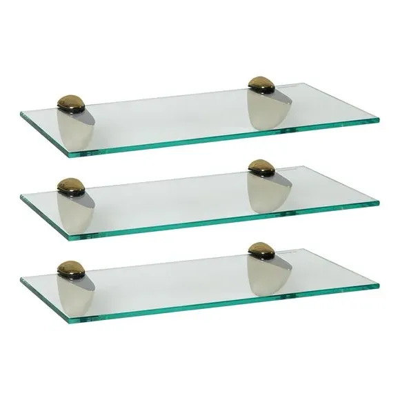 Set of 3 Glass Shelves - Gold, Tempered Glass