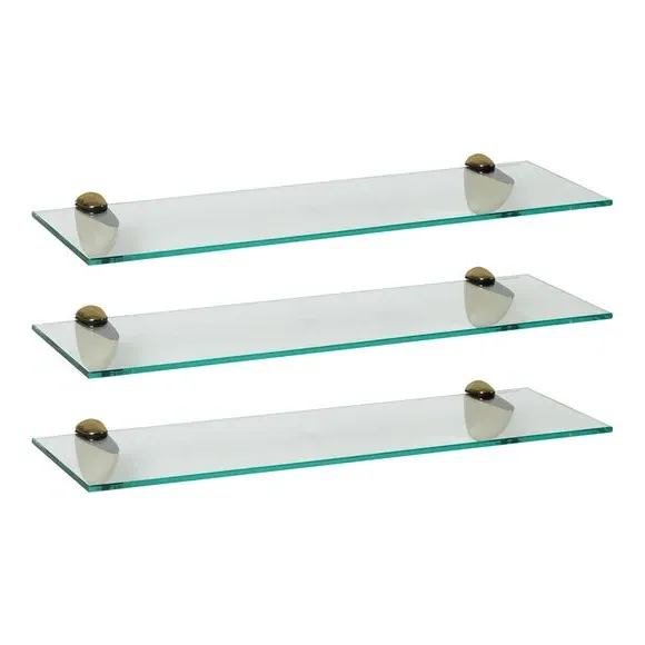 Set of 3 Glass Shelves - Gold, Tempered Glass
