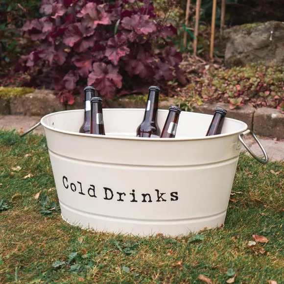 Vintage Drinks Bucket with Handles - Cream, Metal