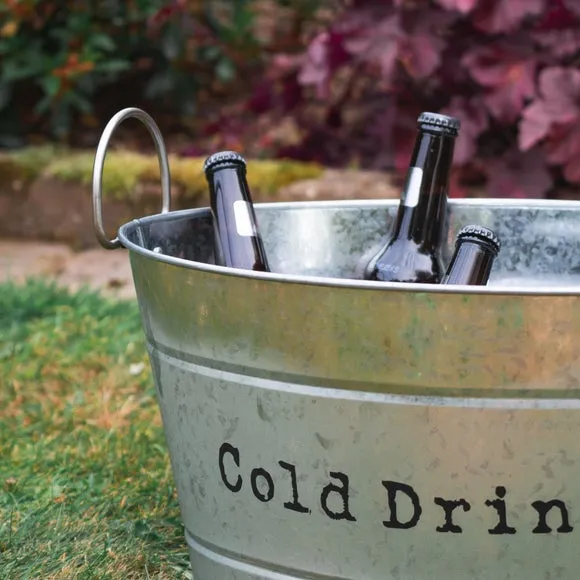 Vintage Drinks Bucket with Handles - Silver, Metal