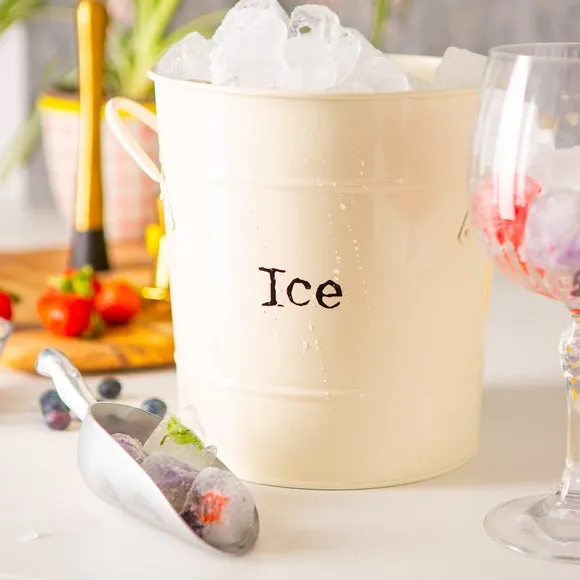 Vintage Ice Bucket with Scoop - Cream, Steel