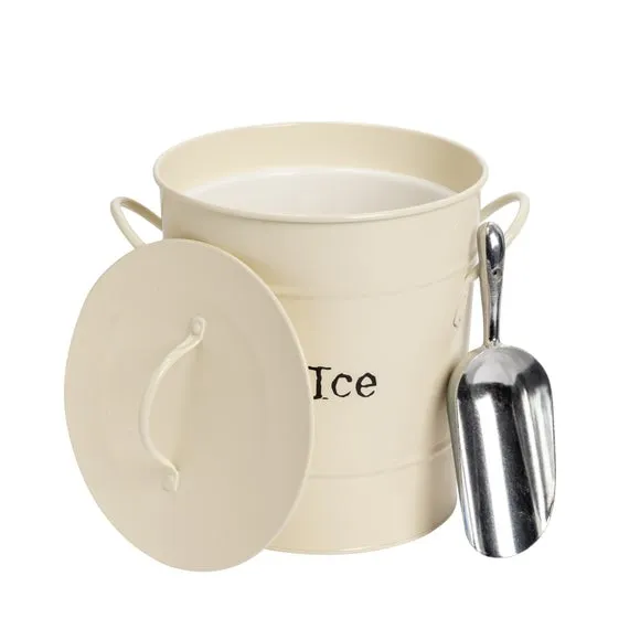 Vintage Ice Bucket with Scoop - Cream, Steel