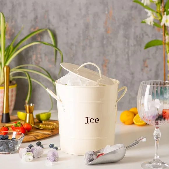Vintage Ice Bucket with Scoop - Cream, Steel