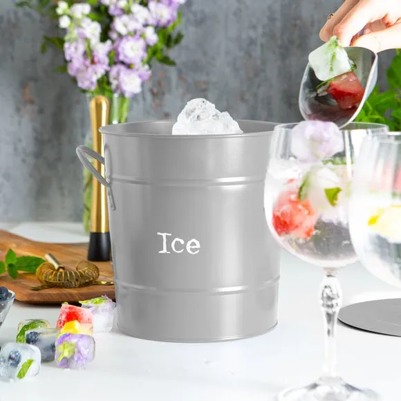 Vintage Ice Bucket with Scoop - Grey, Steel