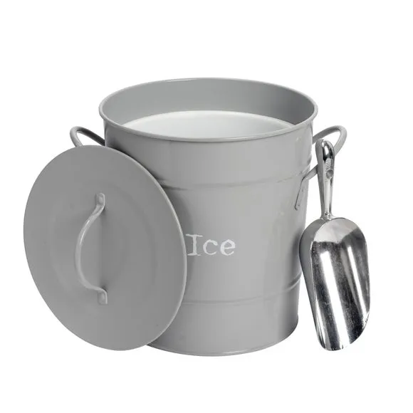 Vintage Ice Bucket with Scoop - Grey, Steel