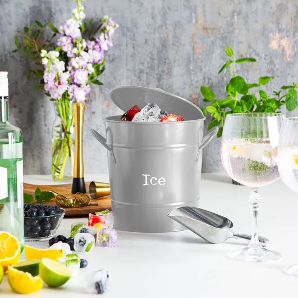 Vintage Ice Bucket with Scoop - Grey, Steel