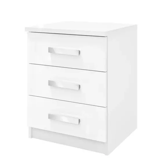 3-Drawer Bedside Table with Storage - White