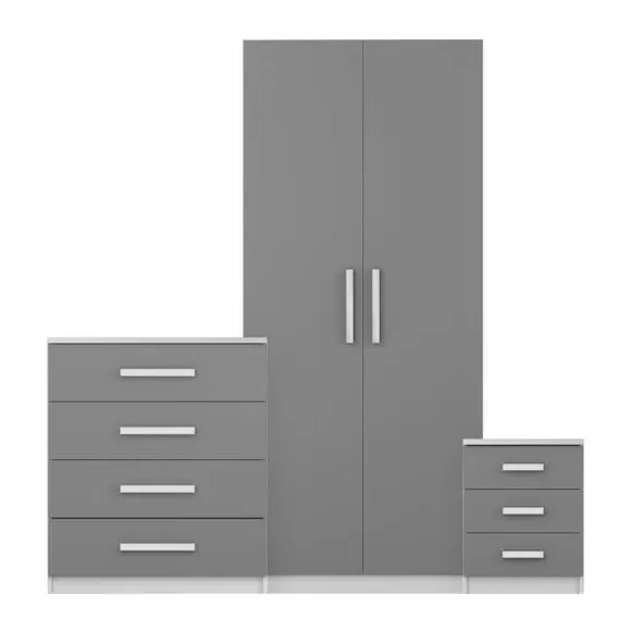 3-Piece Bedroom Furniture Set with Wardrobe - Grey image