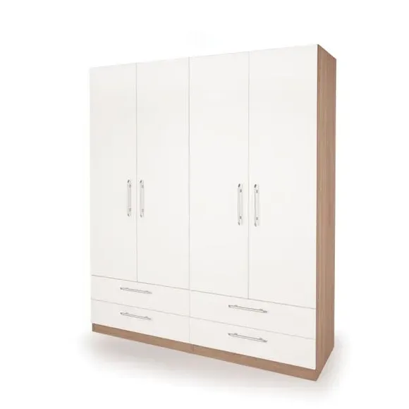 4 Door 4 Drawer Wardrobe - White, Oak