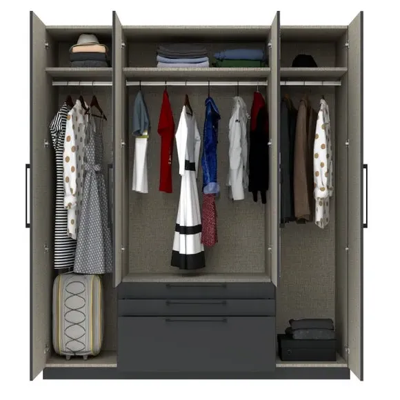 4-Door Wardrobe with 3 Drawers - Anthracite
