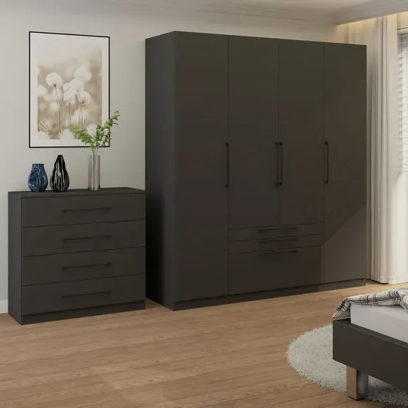 4-Door Wardrobe with 3 Drawers - Anthracite