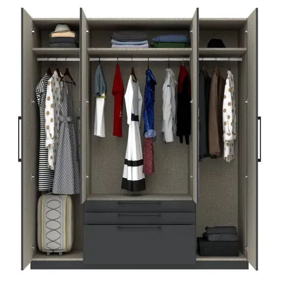 4-Door Wardrobe with 3 Drawers - Anthracite