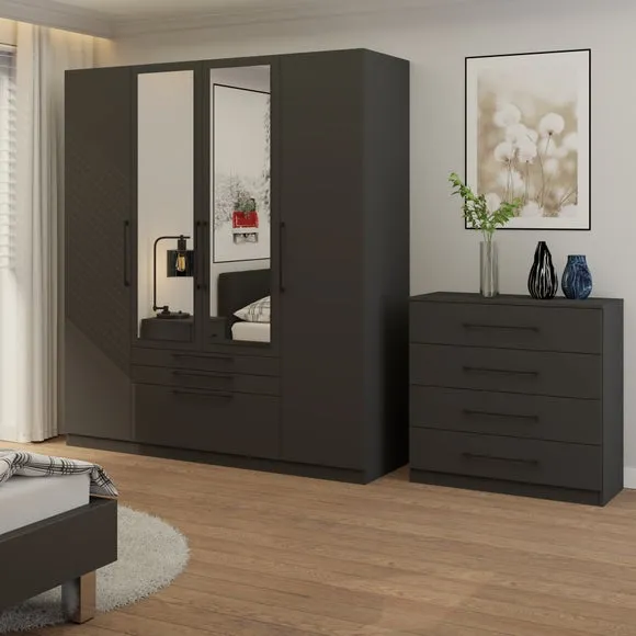 4-Door Wardrobe with 3 Drawers - Anthracite