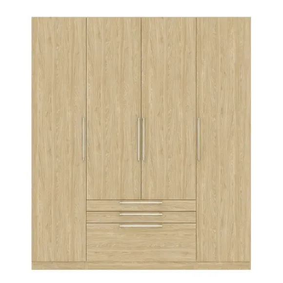 4-Door Wardrobe with 3 Drawers - Oak Effect