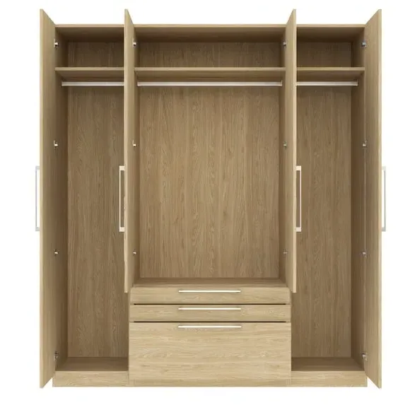 4-Door Wardrobe with 3 Drawers - Oak Effect