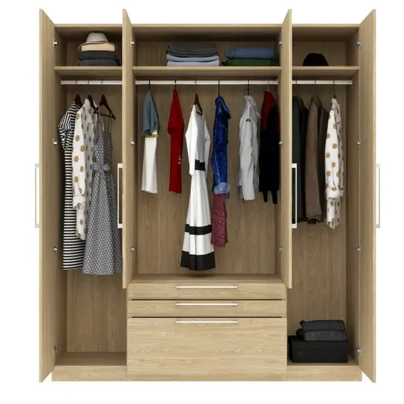 4-Door Wardrobe with 3 Drawers - Oak Effect