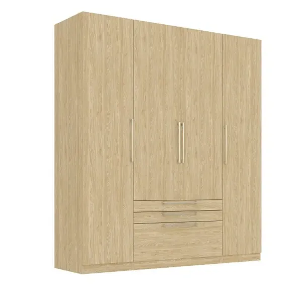 4-Door Wardrobe with 3 Drawers - Oak Effect