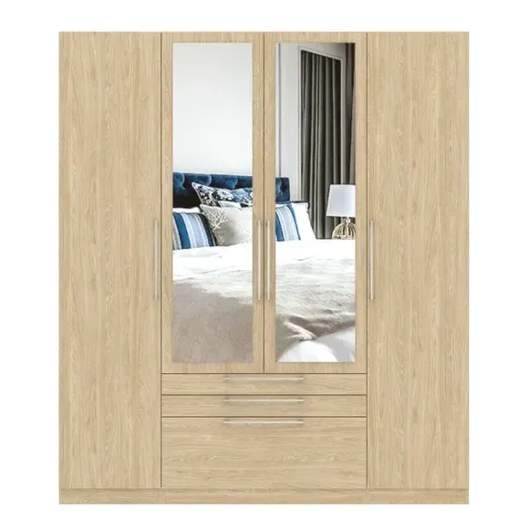 4-Door Wardrobe with 3 Drawers - Oak Effect