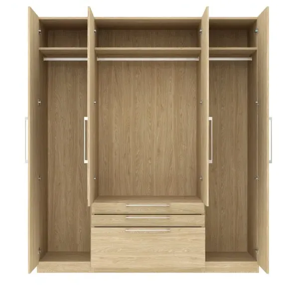 4-Door Wardrobe with 3 Drawers - Oak Effect