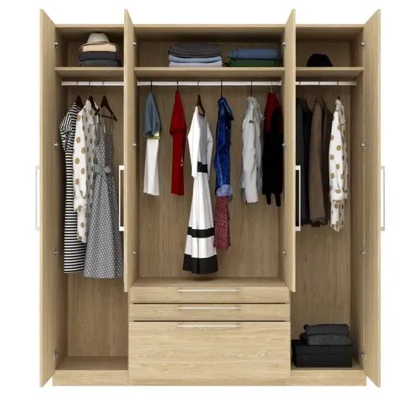 4-Door Wardrobe with 3 Drawers - Oak Effect