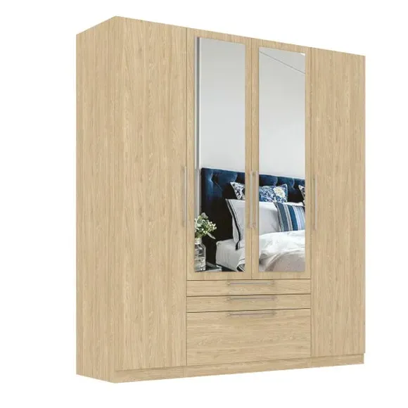 4-Door Wardrobe with 3 Drawers - Oak Effect