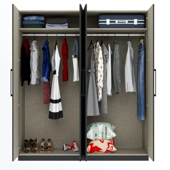 4-Door Wardrobe with Adjustable Storage - Grey