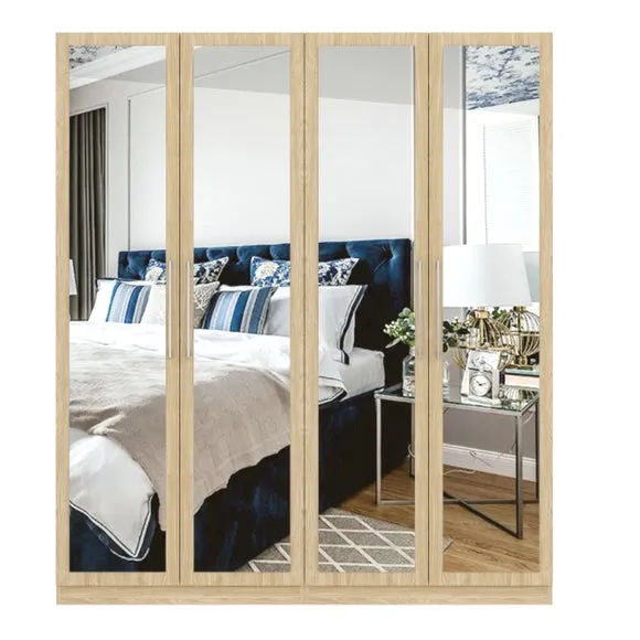 4-Door Wardrobe with Adjustable Storage - Oak