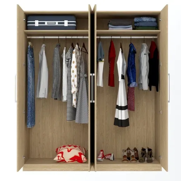 4-Door Wardrobe with Adjustable Storage - Oak