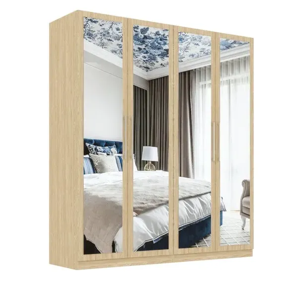 4-Door Wardrobe with Adjustable Storage - Oak