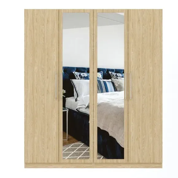 4-Door Wardrobe with Adjustable Storage - Oak