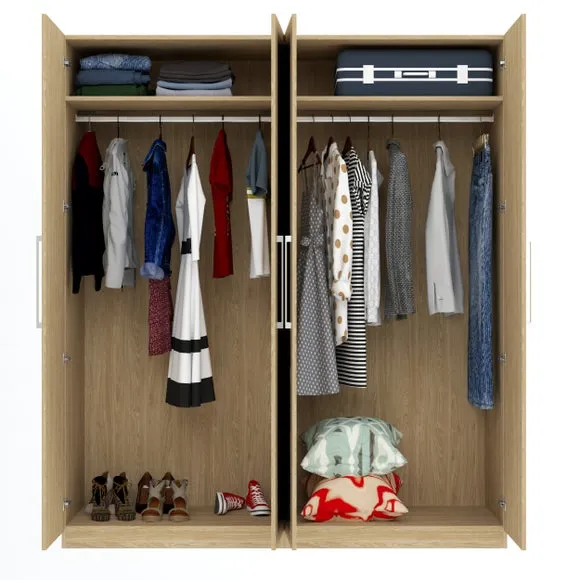 4-Door Wardrobe with Adjustable Storage - Oak