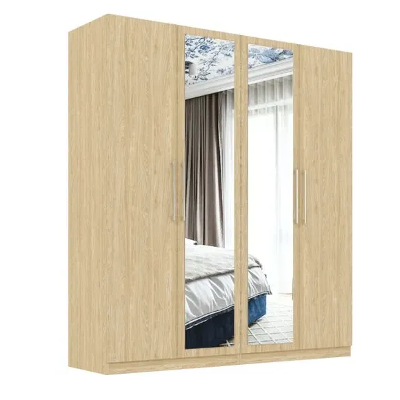 4-Door Wardrobe with Adjustable Storage - Oak
