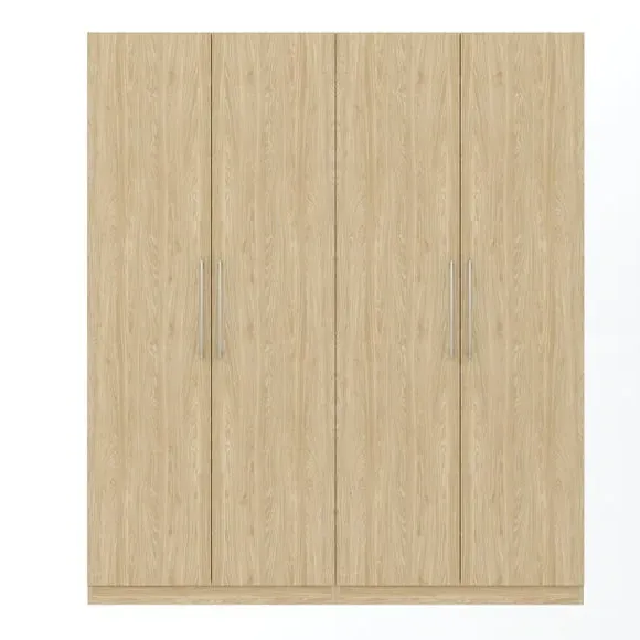 4-Door Wardrobe with Adjustable Storage - Oak