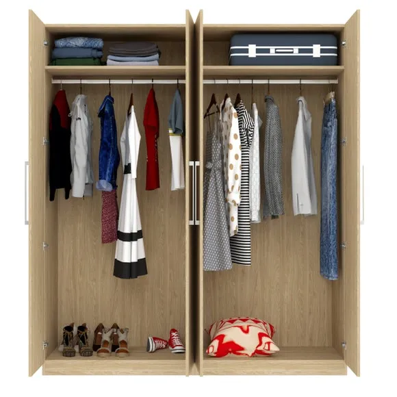 4-Door Wardrobe with Adjustable Storage - Oak