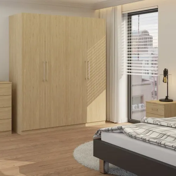 4-Door Wardrobe with Adjustable Storage - Oak