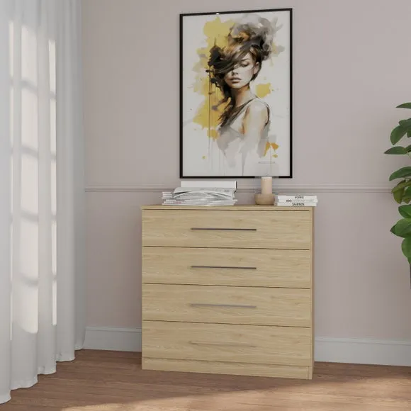 4-Drawer Chest with Bar Handles - Oak Effect