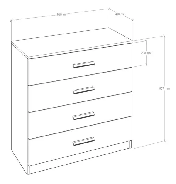 4-Drawer Chest with Metal Runners - Grey