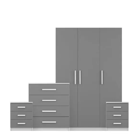 4-Piece Bedroom Set with Triple Wardrobe - Grey image