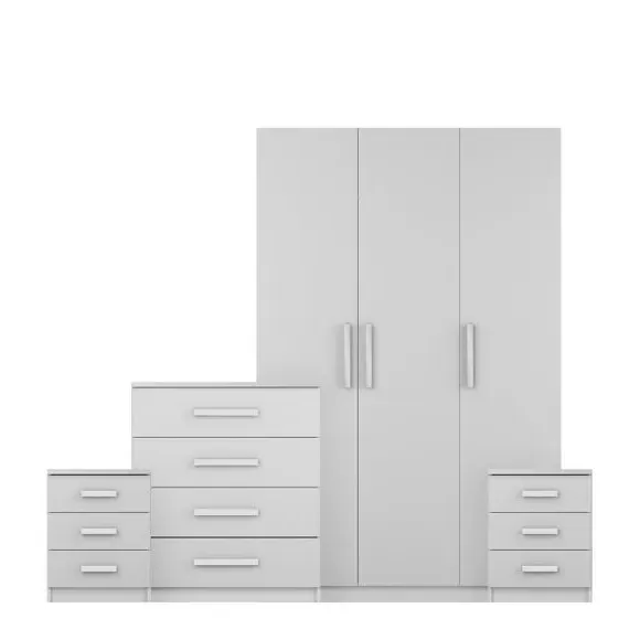 4-Piece Bedroom Set with Triple Wardrobe - White