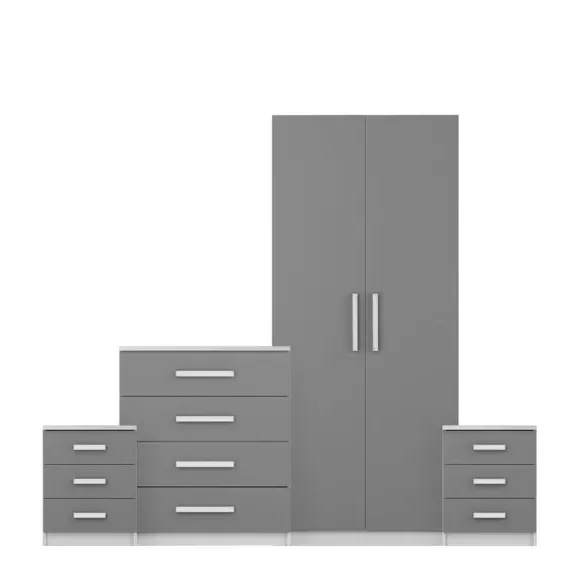 4-Piece Bedroom Set with Wardrobe - Grey, Gloss image